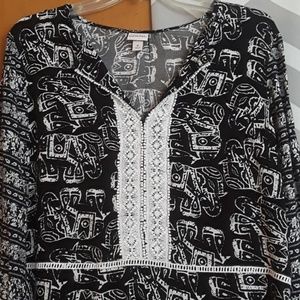 🐙Medium Black and White Elephant Print Tunic